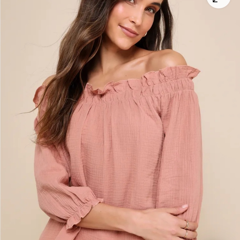Rusty Rose Off-the-Shoulder Three-Quarter Sleeve Top